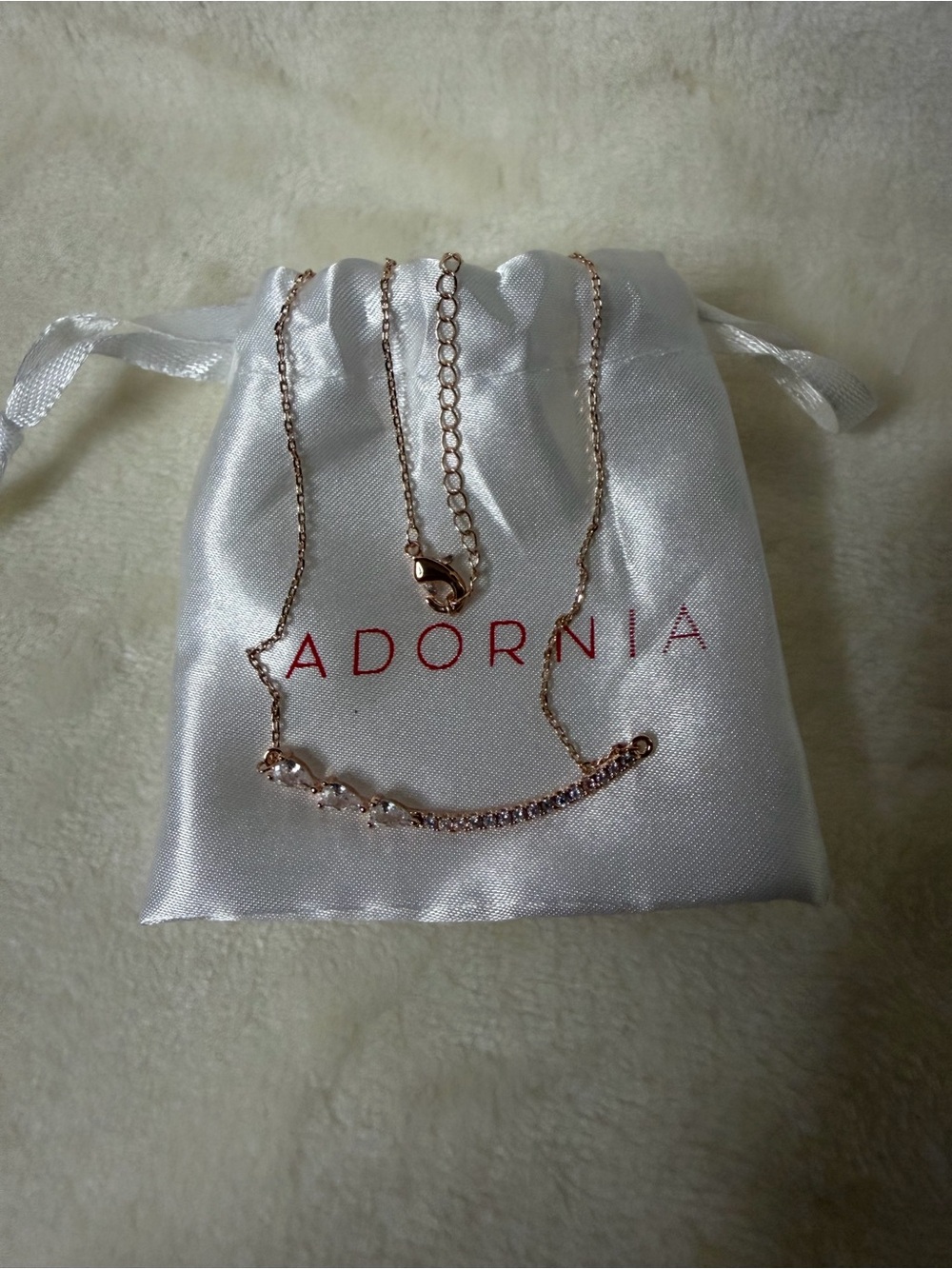 Adornia Rose Gold Crystal Curved Bar Necklace
